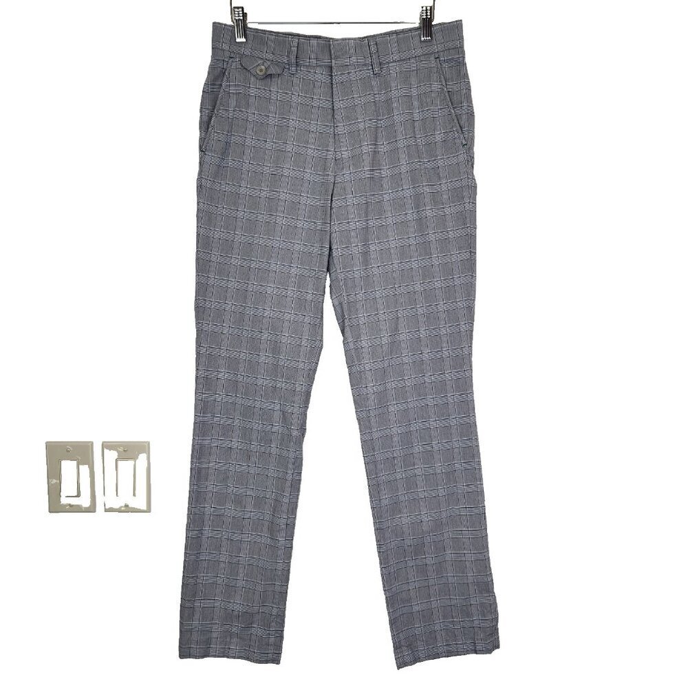 Golfino Casual Drive Checked Trouser Slim Golf Pants 32 Gray Stretch Preppy